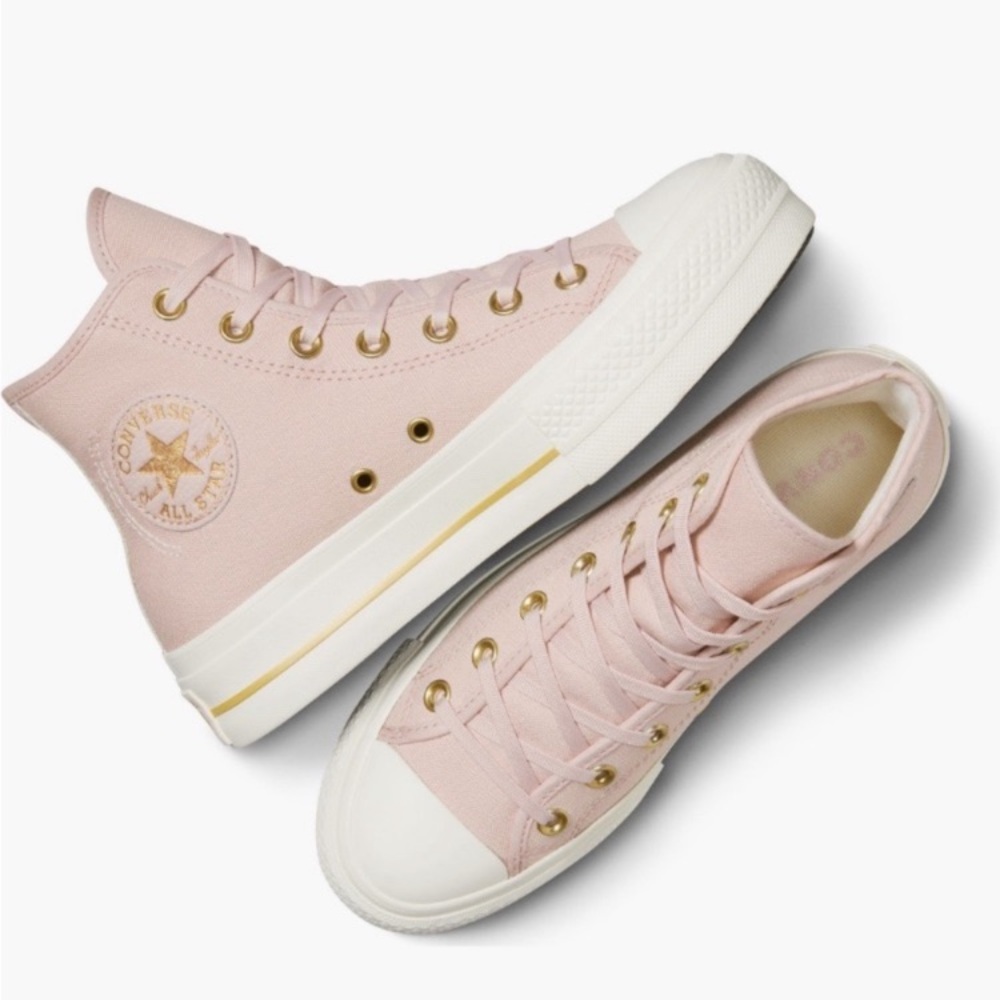 Converse Mauve Canvas High-Top Chuck Taylor Sneakers with Gold Accents - Picture 4 of 16
